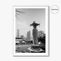 Seoul Black and White Fine Art Photo Print, Bongeunsa Temple, Gangnam, South Korea, Poster