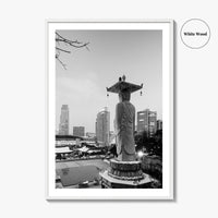 Seoul Black and White Fine Art Photo Print, Bongeunsa Temple, Gangnam, South Korea, Poster