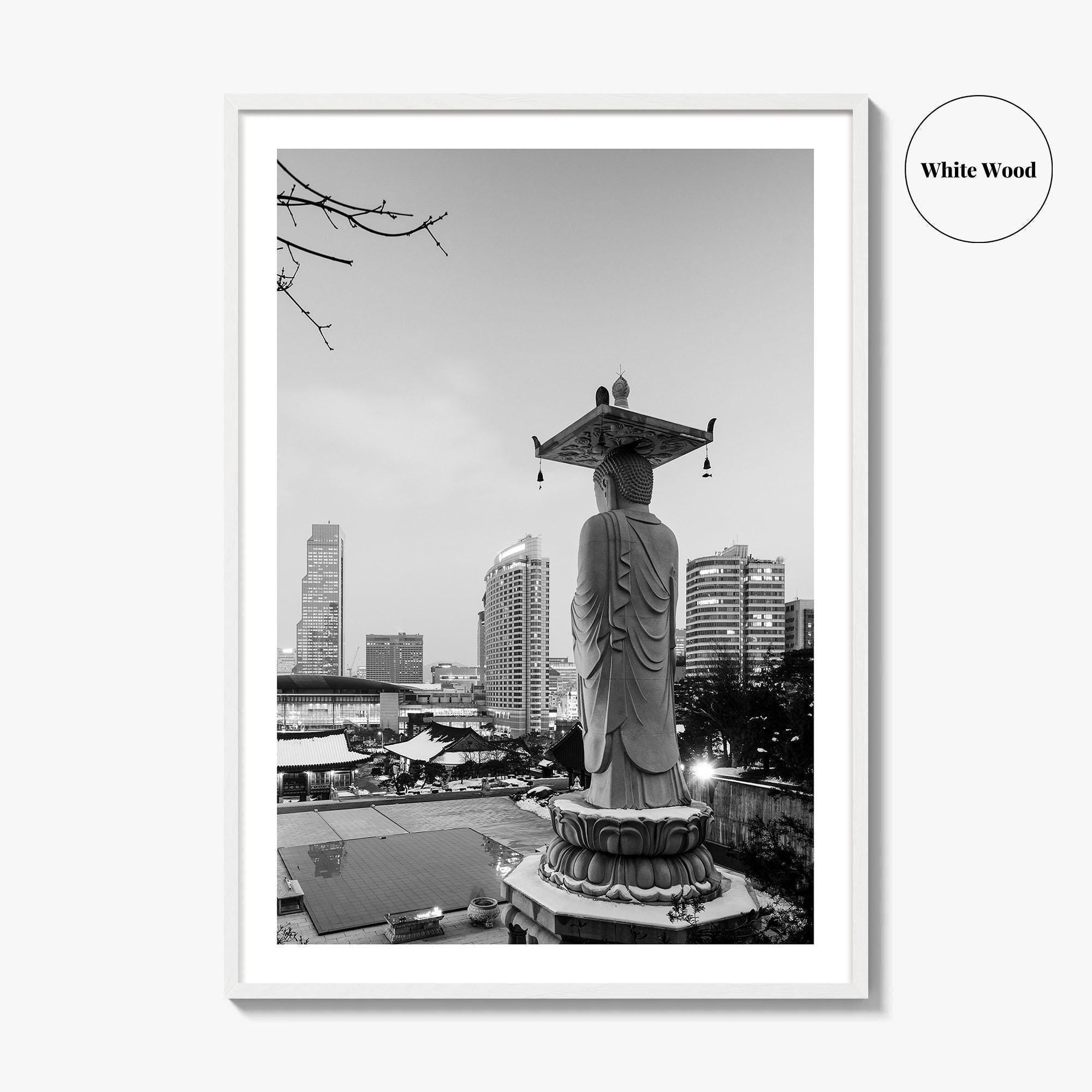 Seoul Black and White Fine Art Photo Print, Bongeunsa Temple, Gangnam, South Korea, Poster
