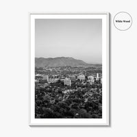 Riverside Skyline Black and White Fine Art Photo Print, Downtown, Mount Rubidoux, California Poster