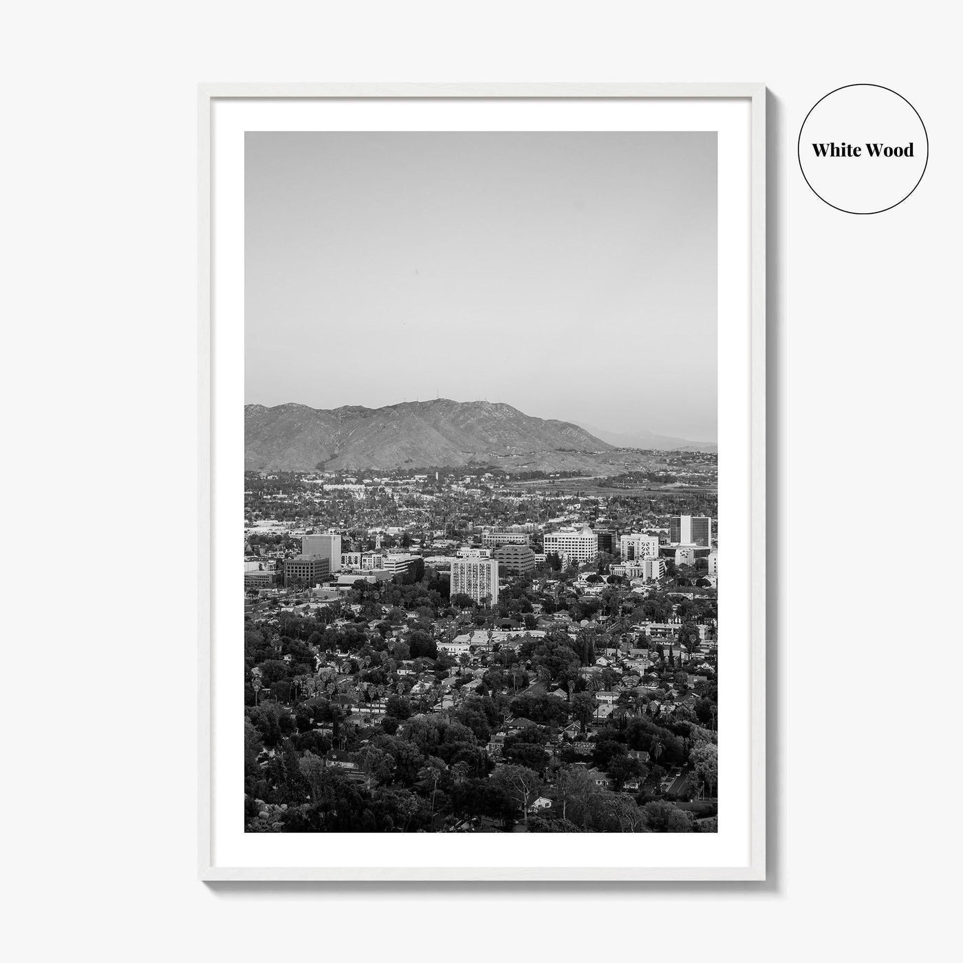 Riverside Skyline Black and White Fine Art Photo Print, Downtown, Mount Rubidoux, California Poster