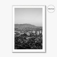 Riverside Skyline Black and White Fine Art Photo Print, Downtown, Mount Rubidoux, California Poster