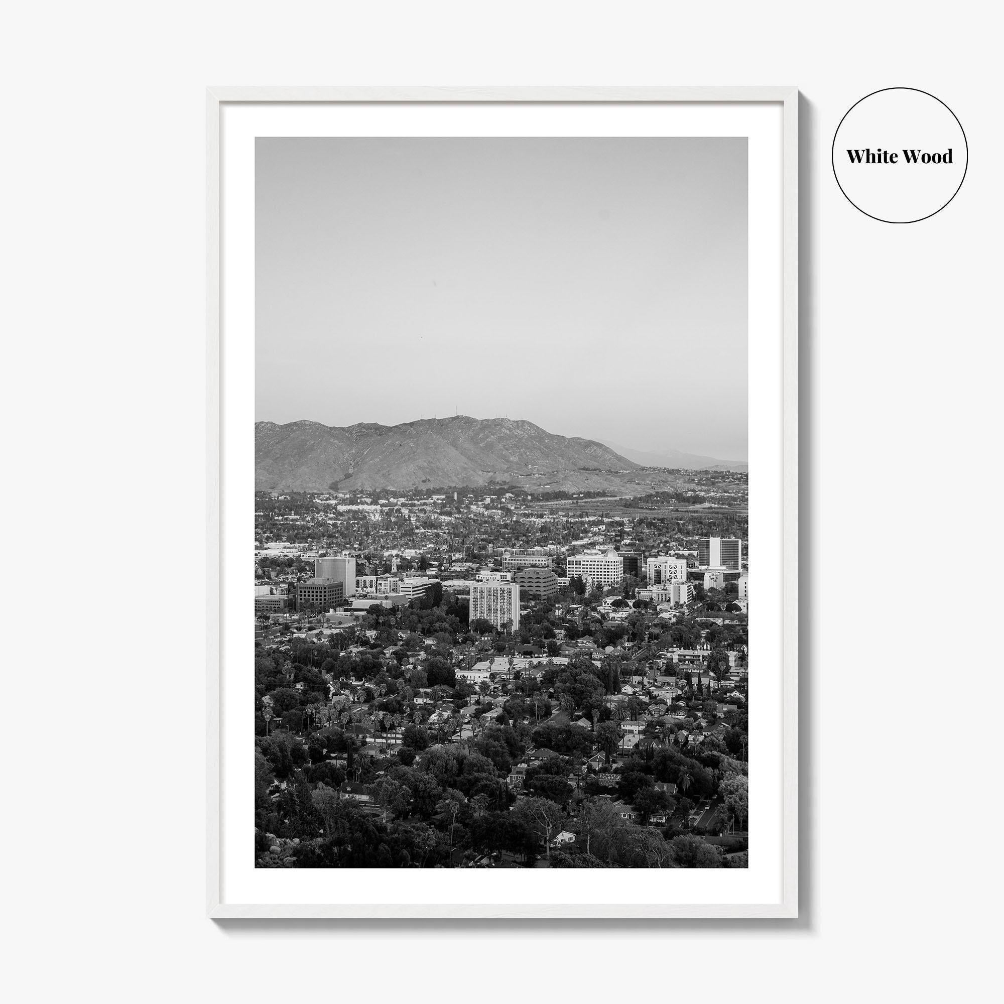 Riverside Skyline Black and White Fine Art Photo Print, Downtown, Mount Rubidoux, California Poster
