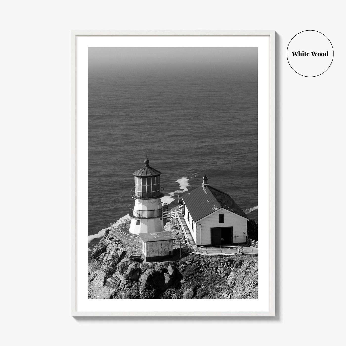 Point Reyes Lighthouse Black and White Fine Art Photo Print, California Coast Poster