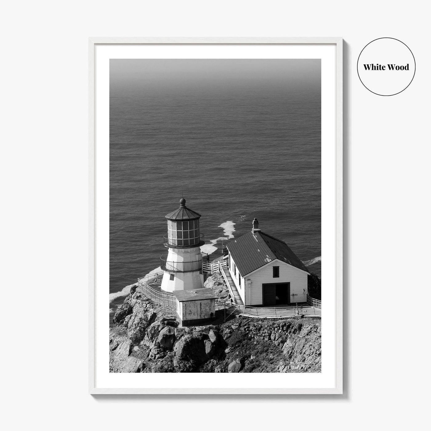 Point Reyes Lighthouse Black and White Fine Art Photo Print, California Coast Poster