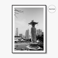 Seoul Black and White Fine Art Photo Print, Bongeunsa Temple, Gangnam, South Korea, Poster