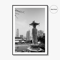 Seoul Black and White Fine Art Photo Print, Bongeunsa Temple, Gangnam, South Korea, Poster