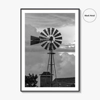 Texas Black and White Fine Art Photo Print, Windmill, Thunderstorm Skies, Landscape Poster, USA