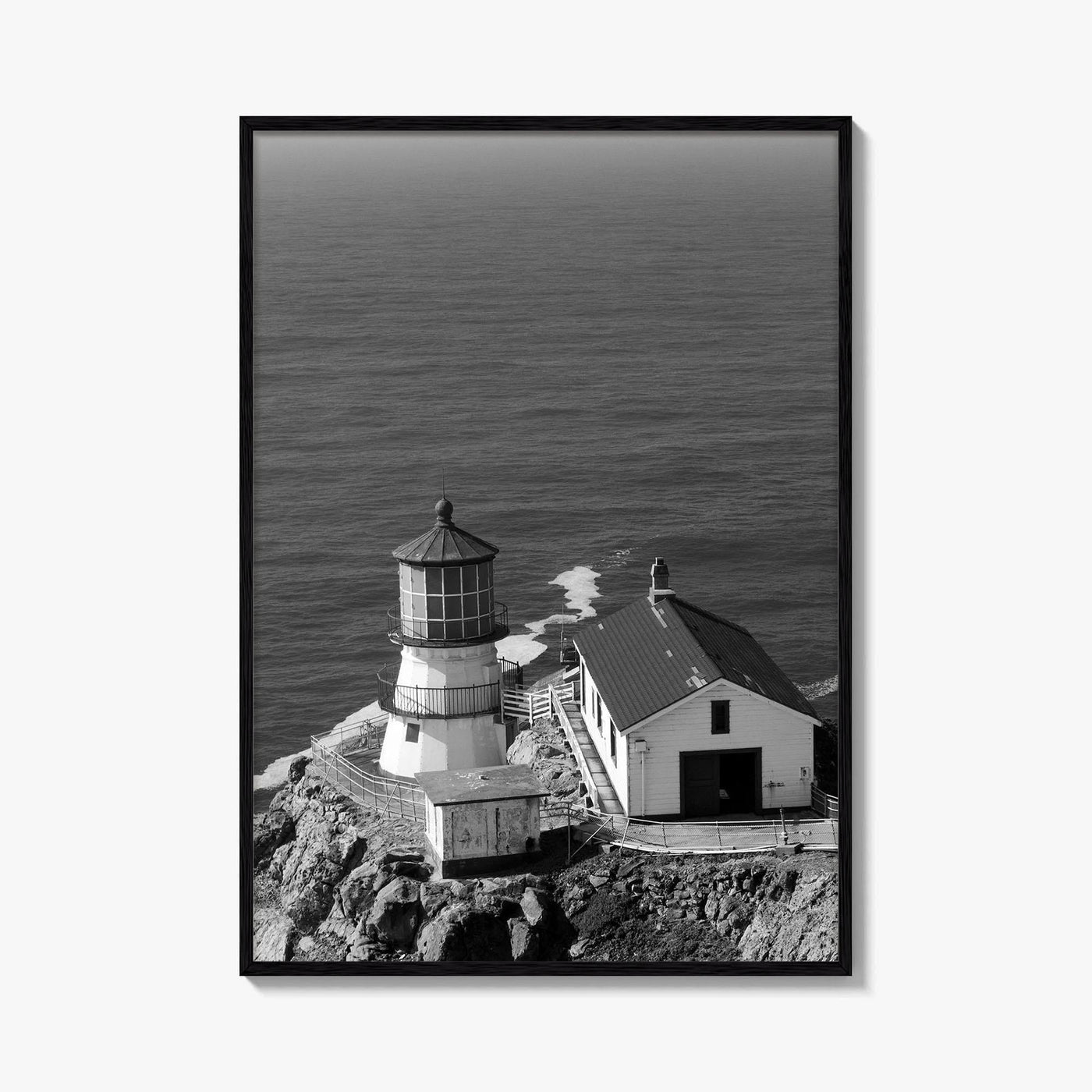 Point Reyes Lighthouse Black and White Fine Art Photo Print, California Coast Poster