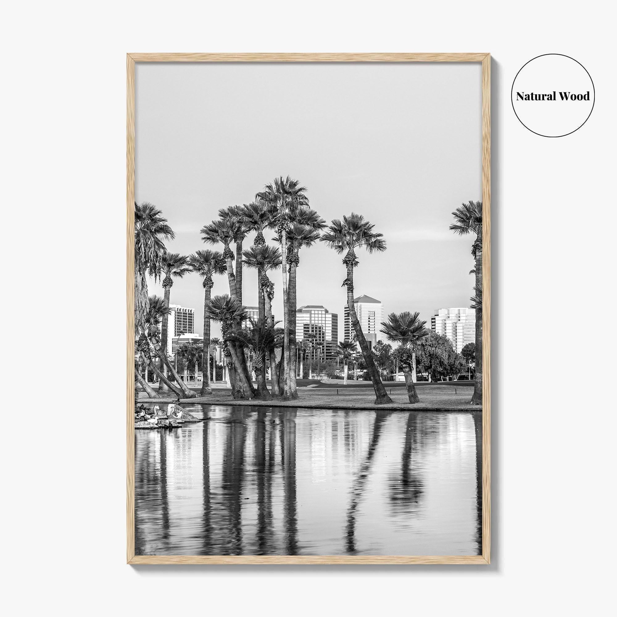 Phoenix Skyline Black and White Fine Art Photo Print, Encanto Park Arizona Poster