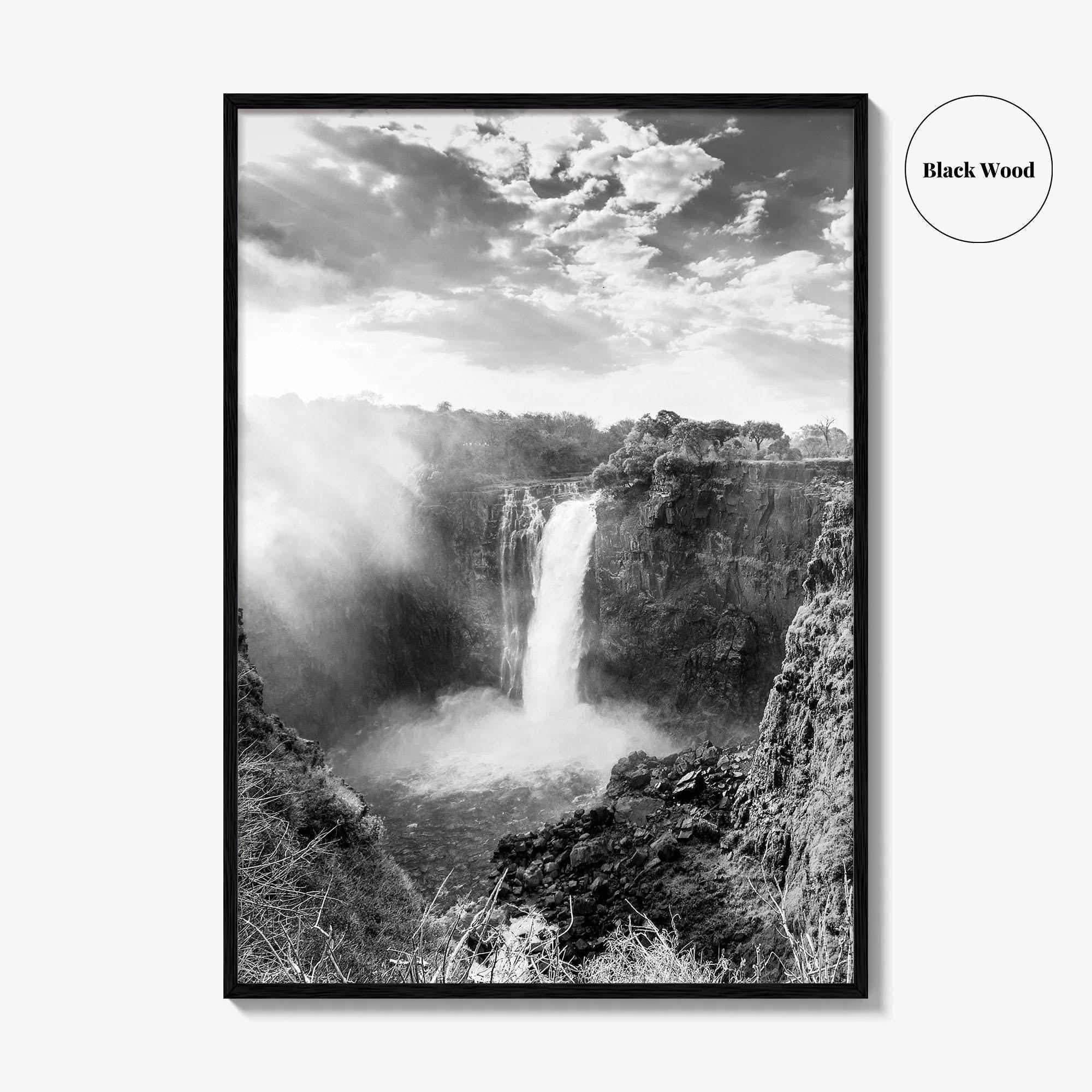 Victoria Falls Black and White Fine Art Photo Print, Zambezi River Zimbabwe Zambia Poster