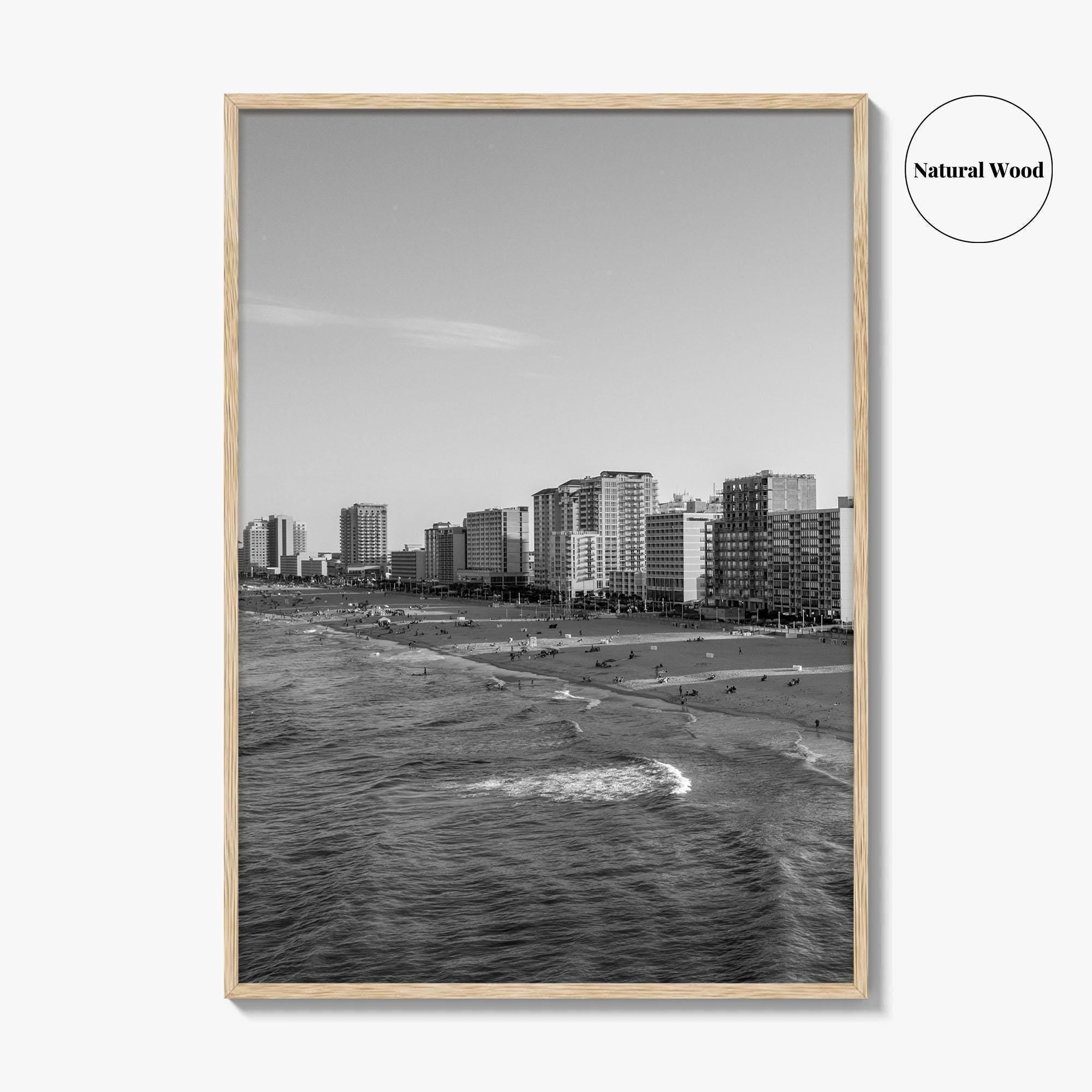 Virginia Beach Skyline Black and White Fine Art Photo Print, Oceanfront USA Wall Decor