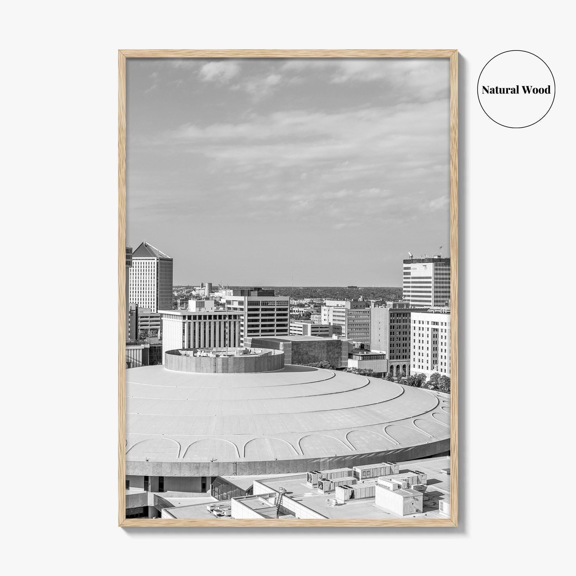 Wichita Skyline Black and White Fine Art Photo Print, Downtown, Kansas USA, Wall Poster
