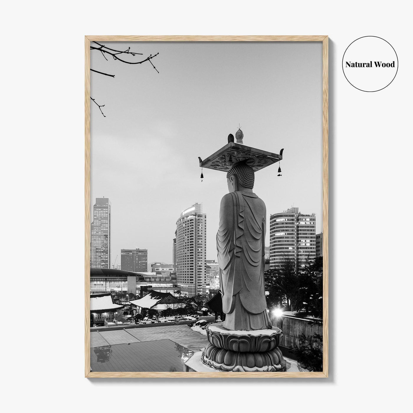 Seoul Black and White Fine Art Photo Print, Bongeunsa Temple, Gangnam, South Korea, Poster