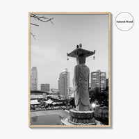 Seoul Black and White Fine Art Photo Print, Bongeunsa Temple, Gangnam, South Korea, Poster