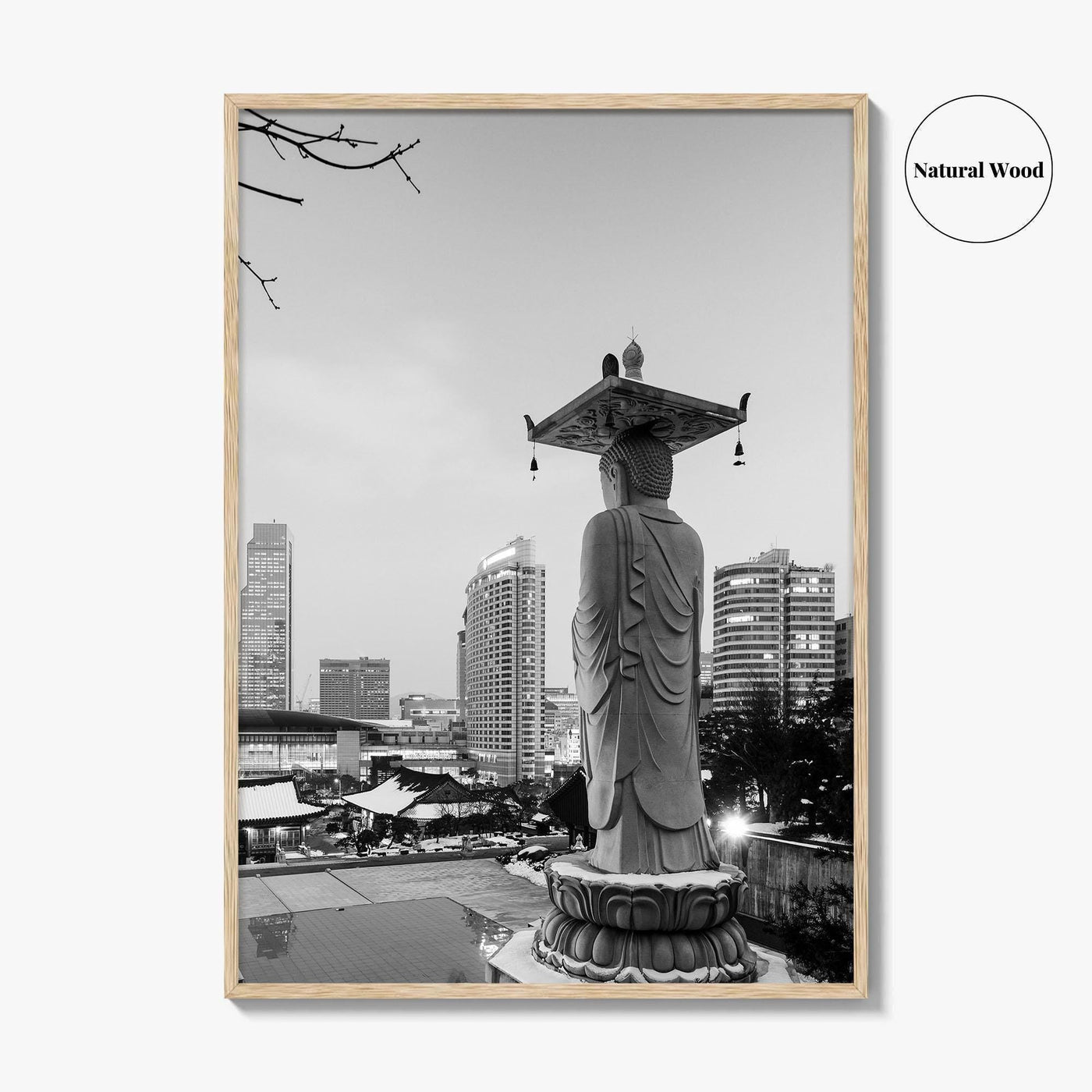 Seoul Black and White Fine Art Photo Print, Bongeunsa Temple, Gangnam, South Korea, Poster