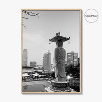 Seoul Black and White Fine Art Photo Print, Bongeunsa Temple, Gangnam, South Korea, Poster