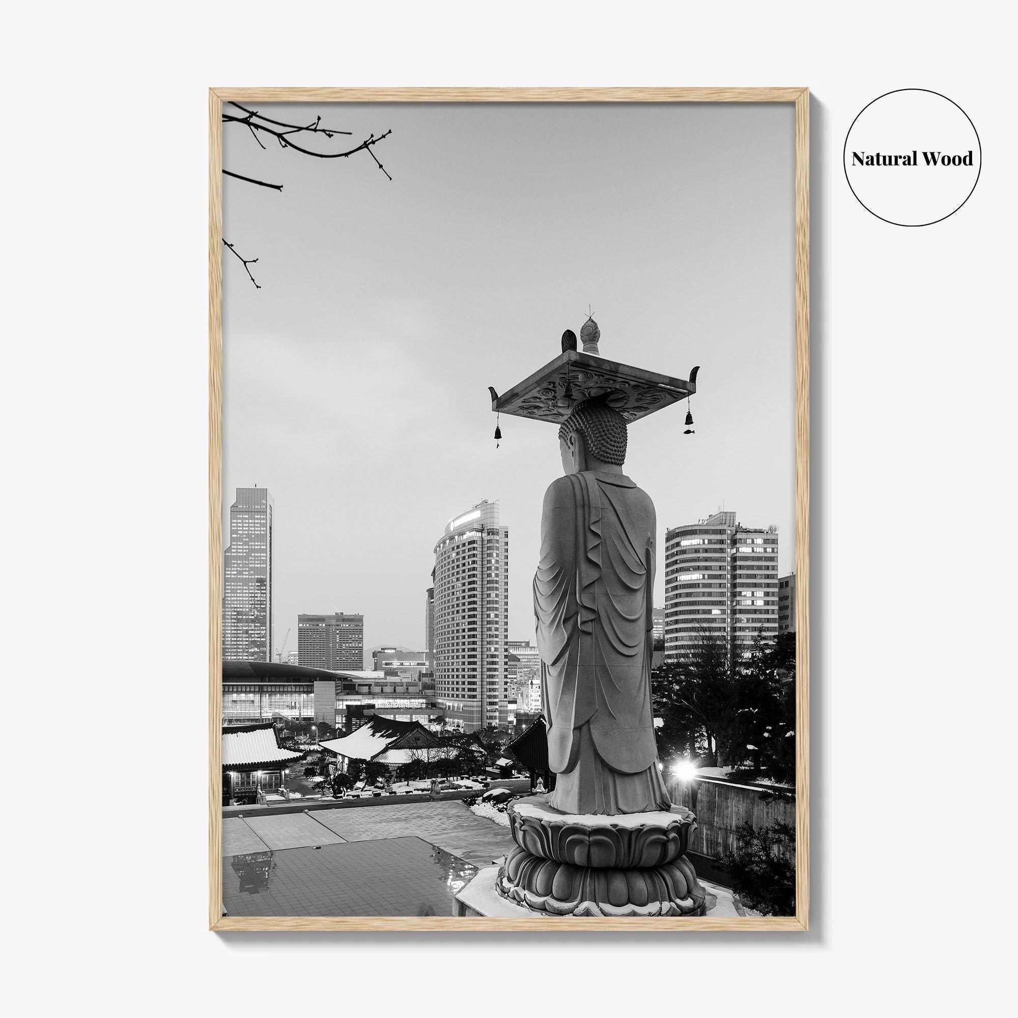 Seoul Black and White Fine Art Photo Print, Bongeunsa Temple, Gangnam, South Korea, Poster