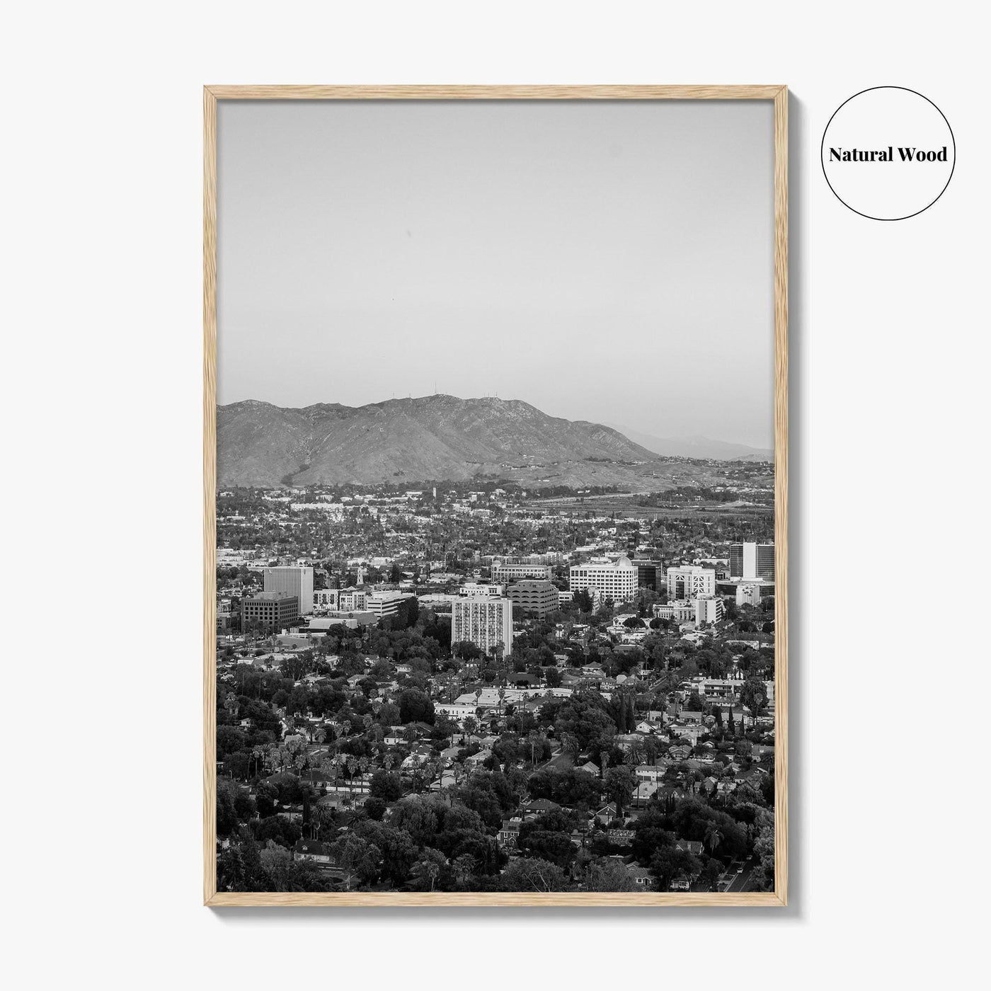 Riverside Skyline Black and White Fine Art Photo Print, Downtown, Mount Rubidoux, California Poster