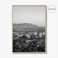 Riverside Skyline Black and White Fine Art Photo Print, Downtown, Mount Rubidoux, California Poster