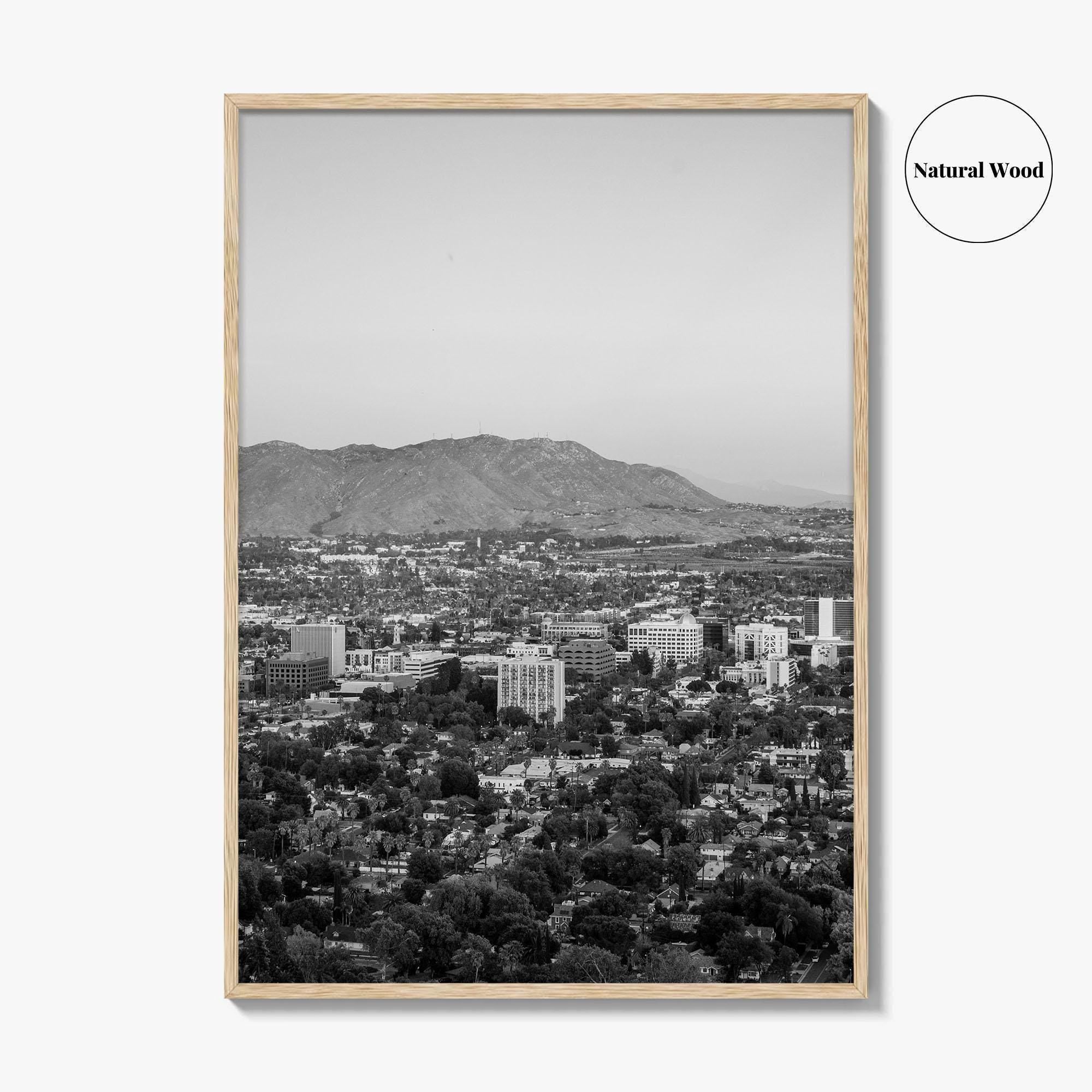 Riverside Skyline Black and White Fine Art Photo Print, Downtown, Mount Rubidoux, California Poster