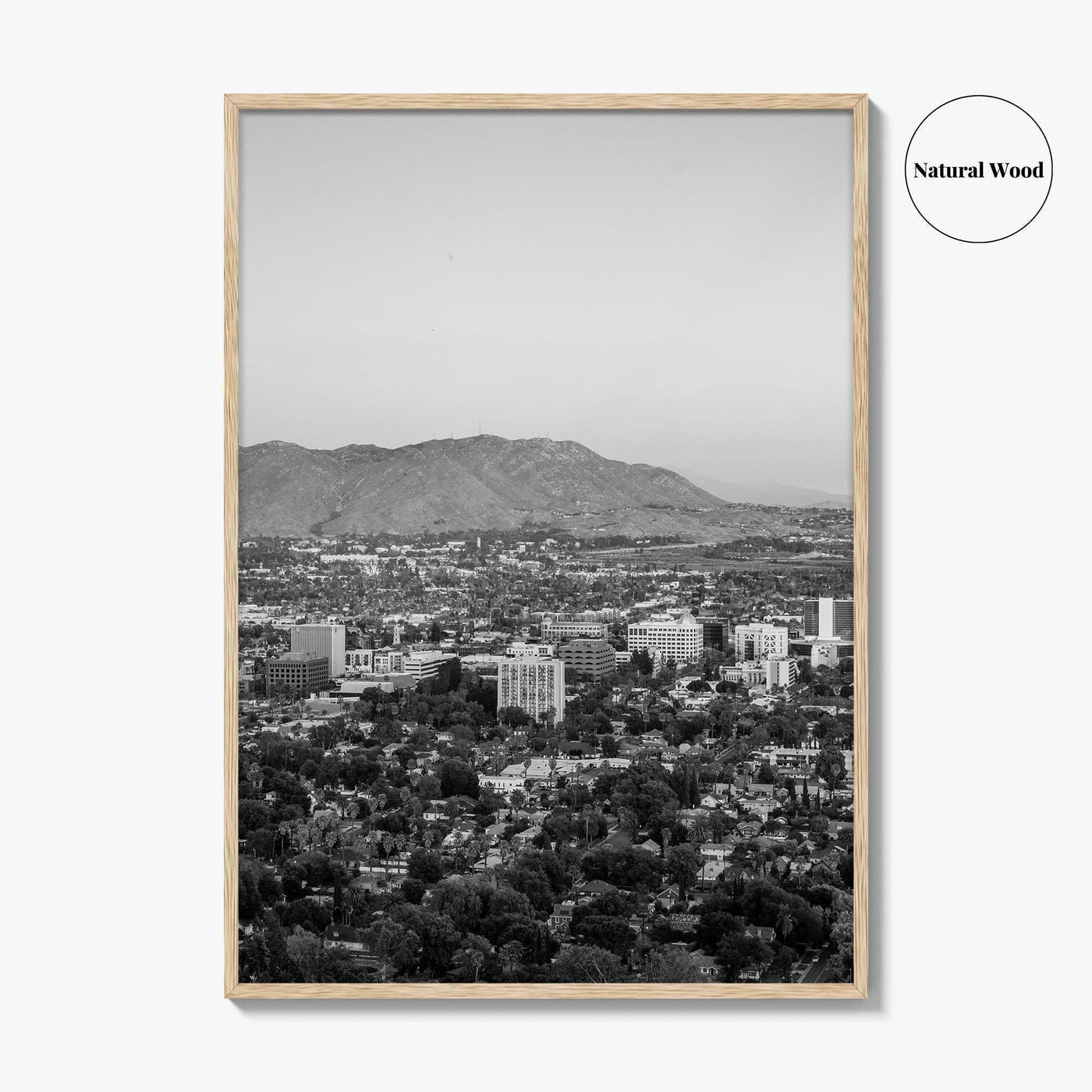 Riverside Skyline Black and White Fine Art Photo Print, Downtown, Mount Rubidoux, California Poster