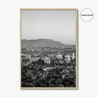 Riverside Skyline Black and White Fine Art Photo Print, Downtown, Mount Rubidoux, California Poster