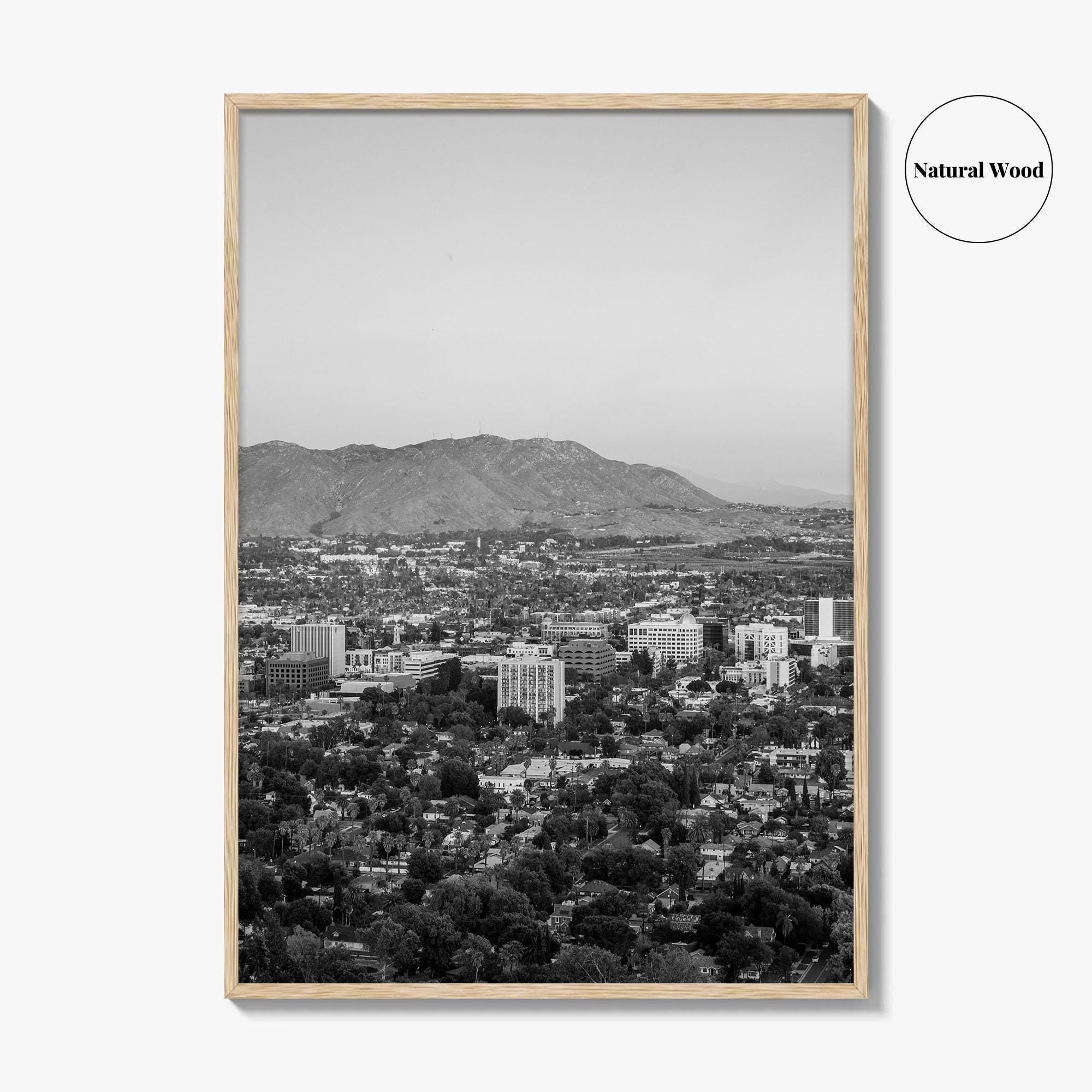 Riverside Skyline Black and White Fine Art Photo Print, Downtown, Mount Rubidoux, California Poster