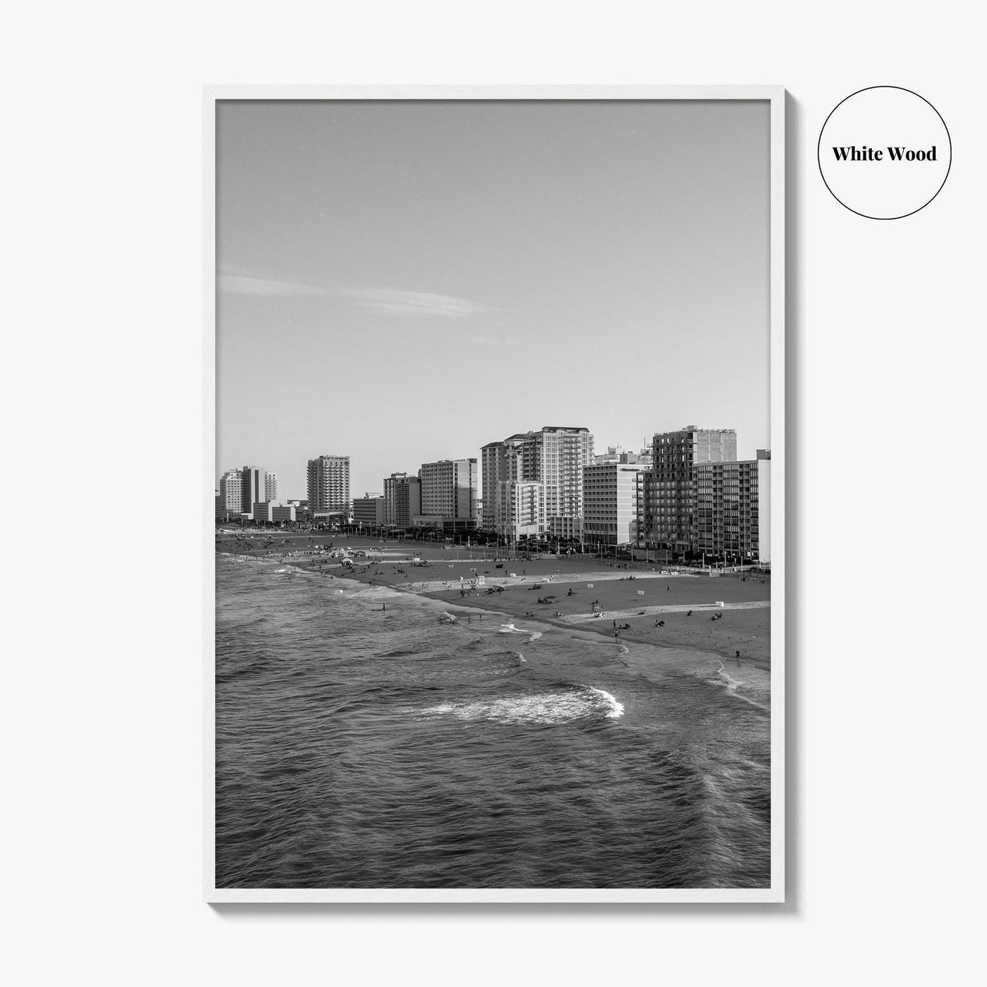 Virginia Beach Skyline Black and White Fine Art Photo Print, Oceanfront USA Wall Decor