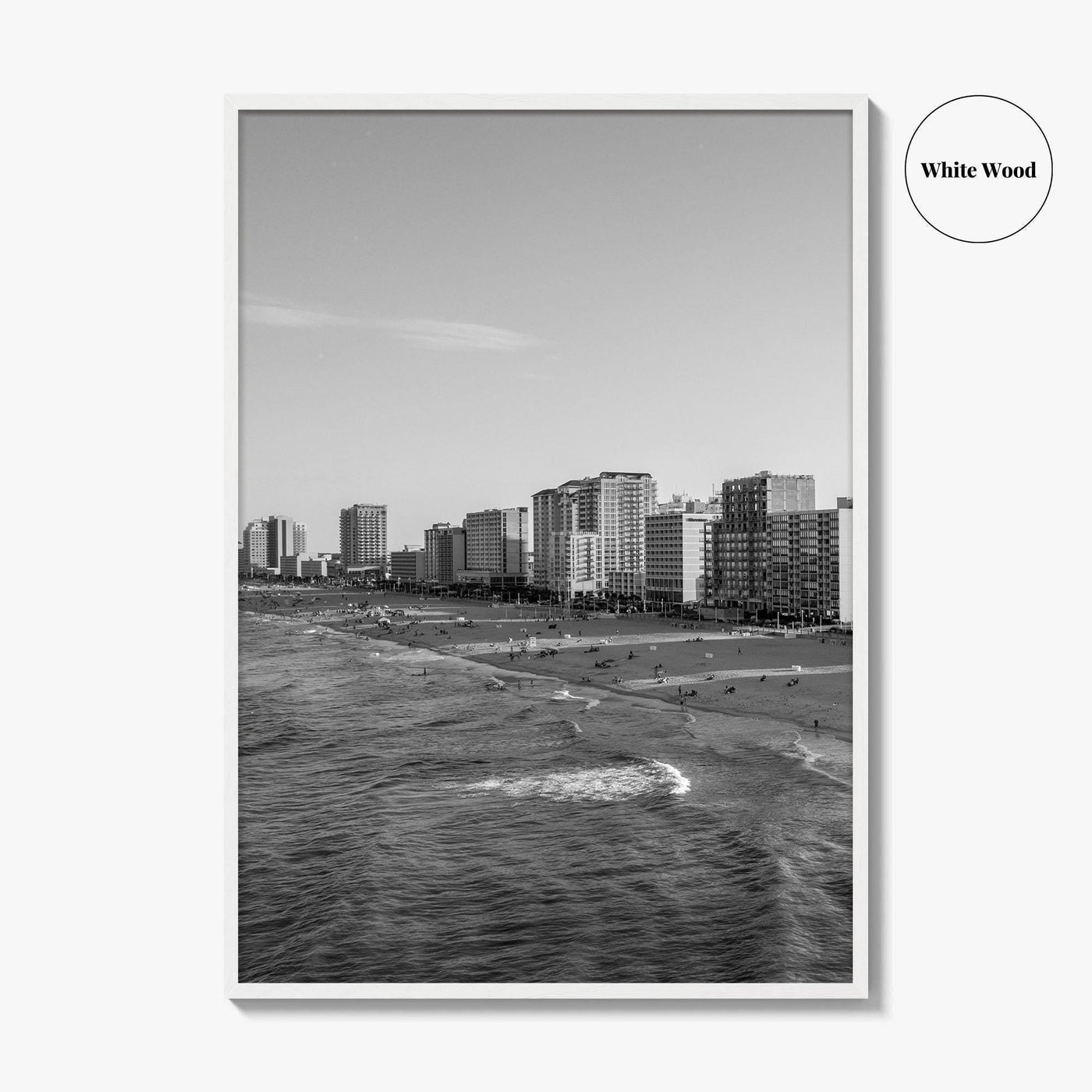 Virginia Beach Skyline Black and White Fine Art Photo Print, Oceanfront USA Wall Decor