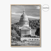 West Virginia Black and White Fine Art Photo Print, Charleston Capitol Kanawha River Poster
