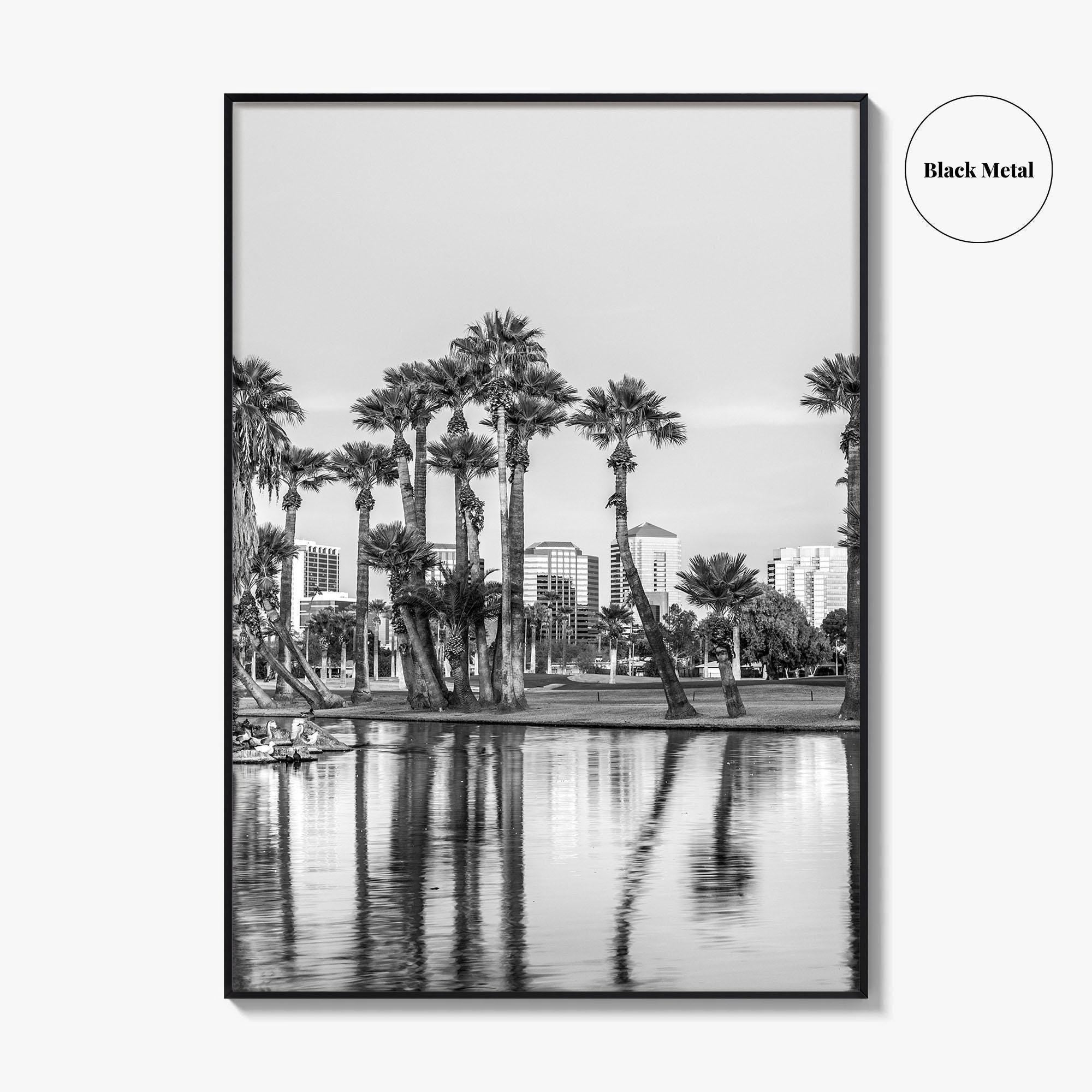Phoenix Skyline Black and White Fine Art Photo Print, Encanto Park Arizona Poster
