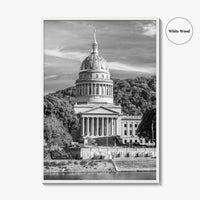 West Virginia Black and White Fine Art Photo Print, Charleston Capitol Kanawha River Poster