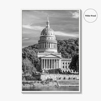 West Virginia Black and White Fine Art Photo Print, Charleston Capitol Kanawha River Poster