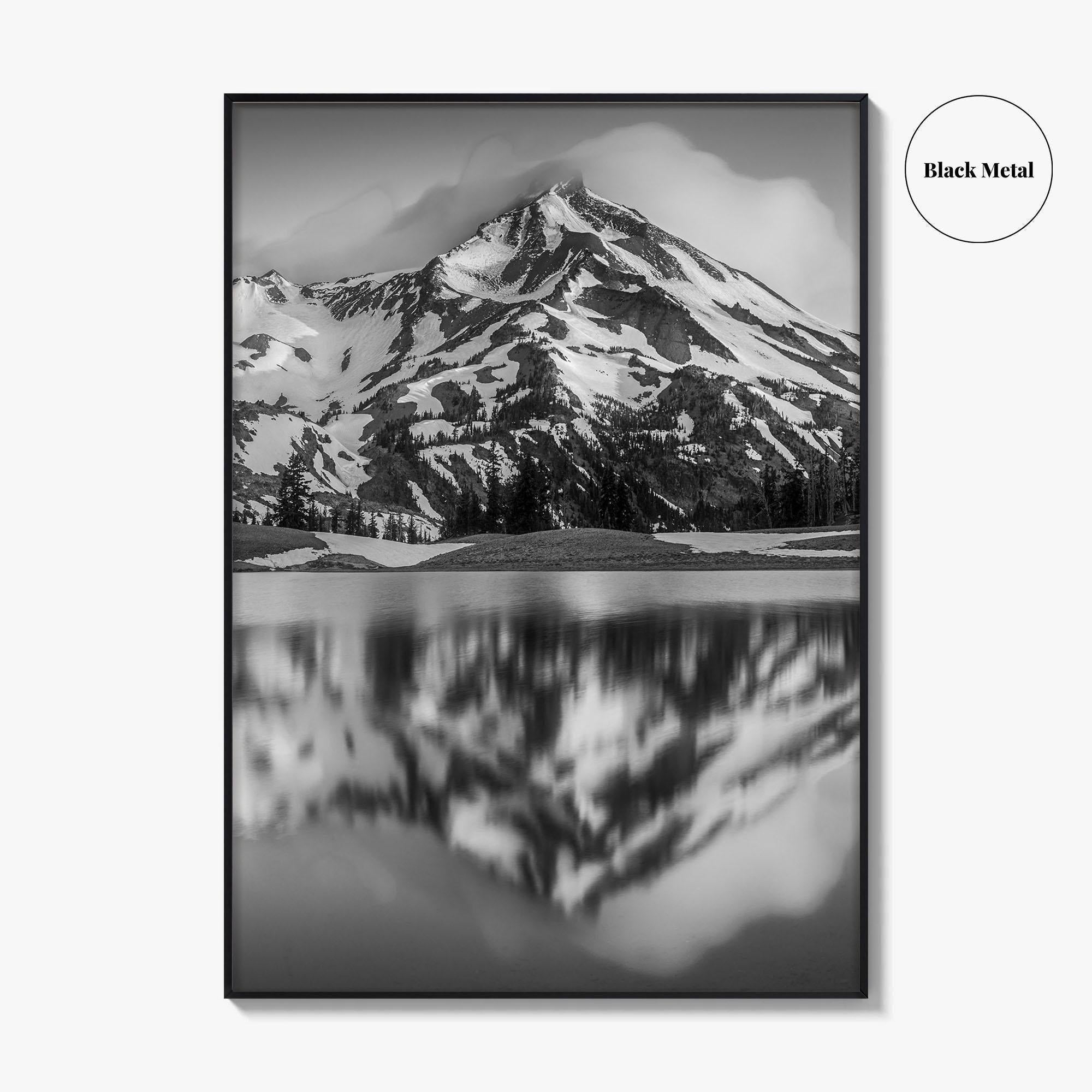 Oregon Black and White Fine Art Photo Print, South Sister Bend Green Lakes Poster