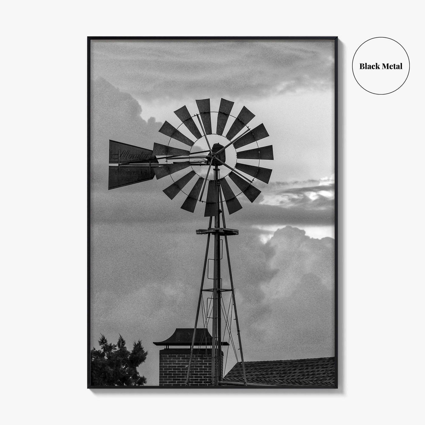 Texas Black and White Fine Art Photo Print, Windmill, Thunderstorm Skies, Landscape Poster, USA
