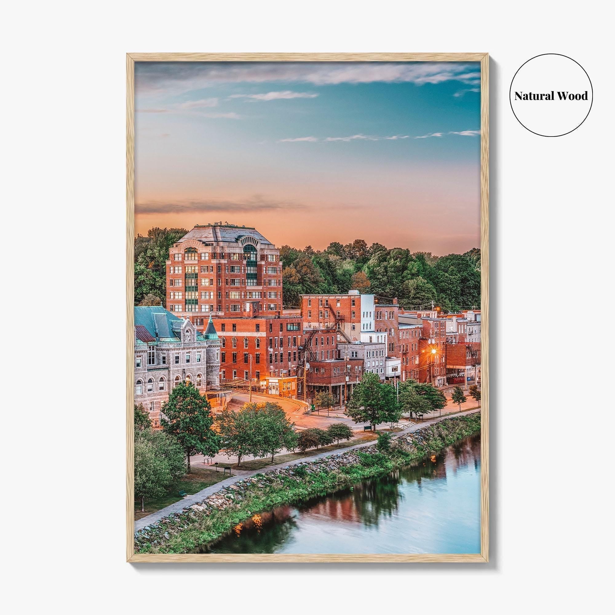 Augusta Skyline Fine Art Photo Print, Maine, Kennebec River, USA Wall Decor Poster