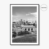 Kansas City Skyline Black and White Fine Art Photo Print, Missouri Union Station Poster