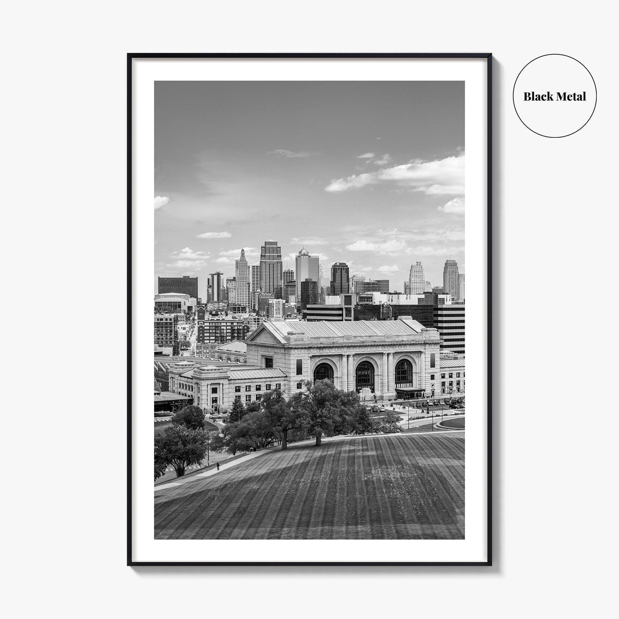 Kansas City Skyline Black and White Fine Art Photo Print, Missouri Union Station Poster