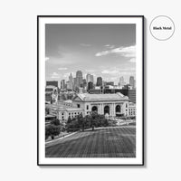 Kansas City Skyline Black and White Fine Art Photo Print, Missouri Union Station Poster