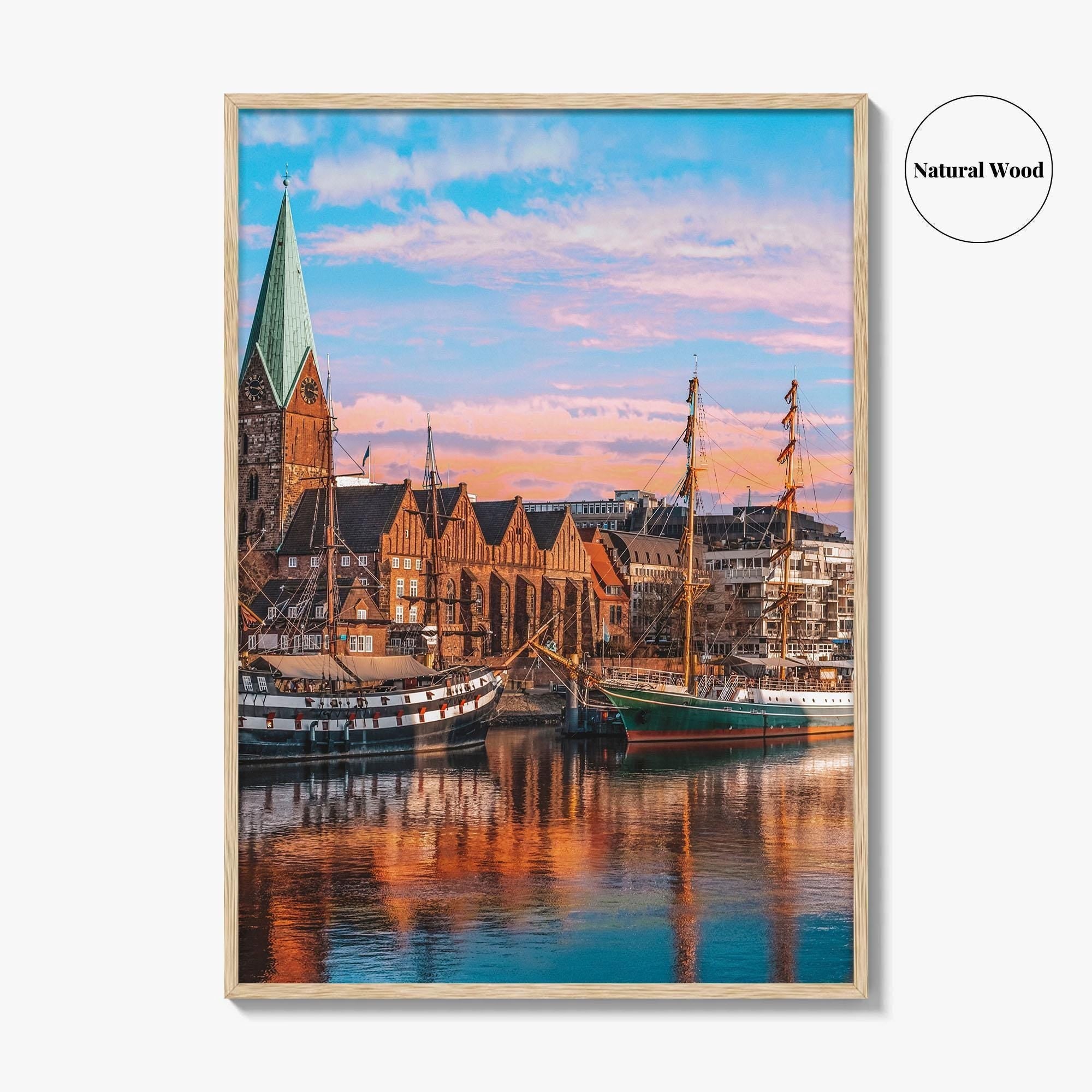 Bremen Fine Art Photo Print, Weser River, Schlachte Promenade, Tall Ships, Germany Poster