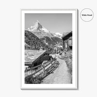 Zermatt Black and White Fine Art Photo Print, Matterhorn Swiss Alps Poster