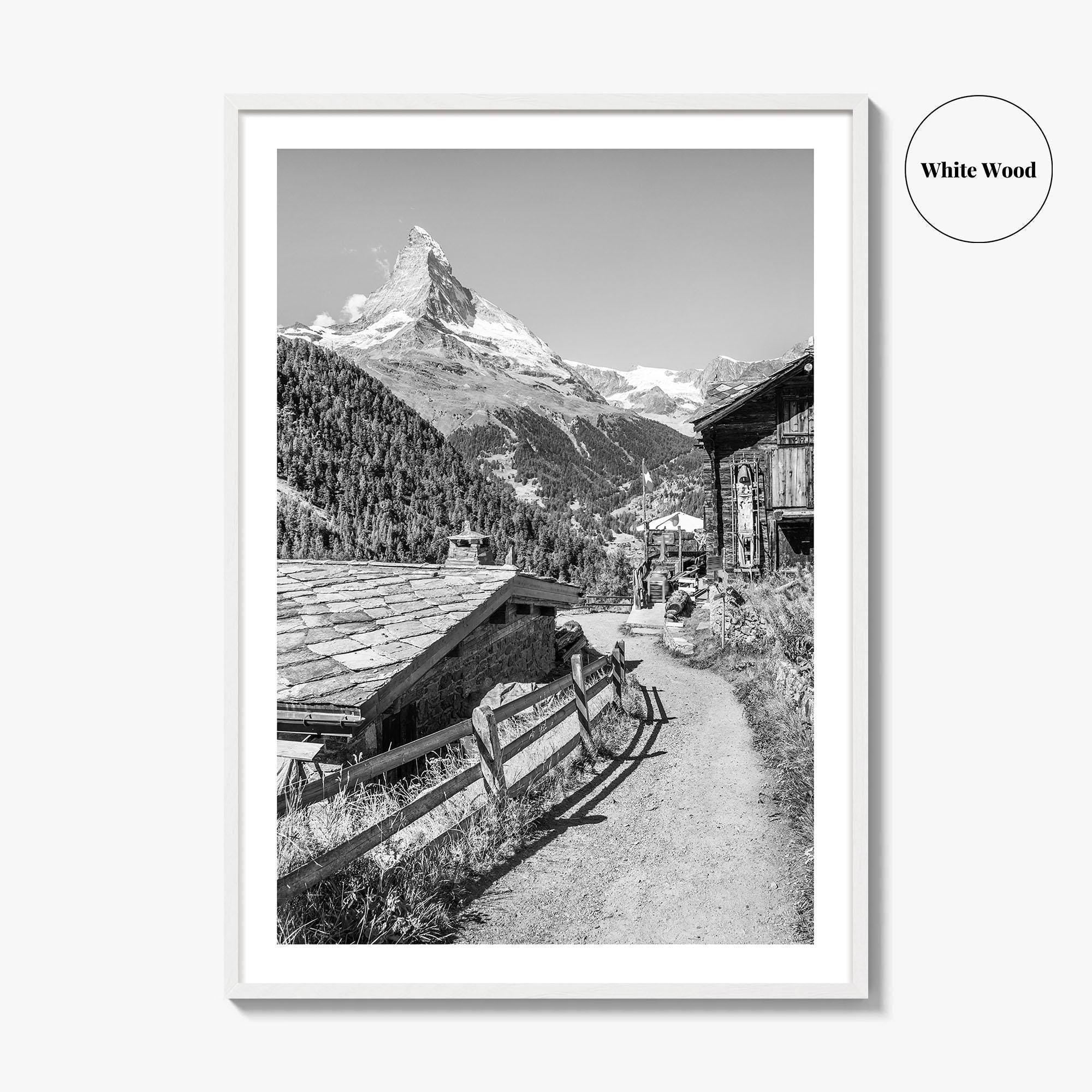 Zermatt Black and White Fine Art Photo Print, Matterhorn Swiss Alps Poster