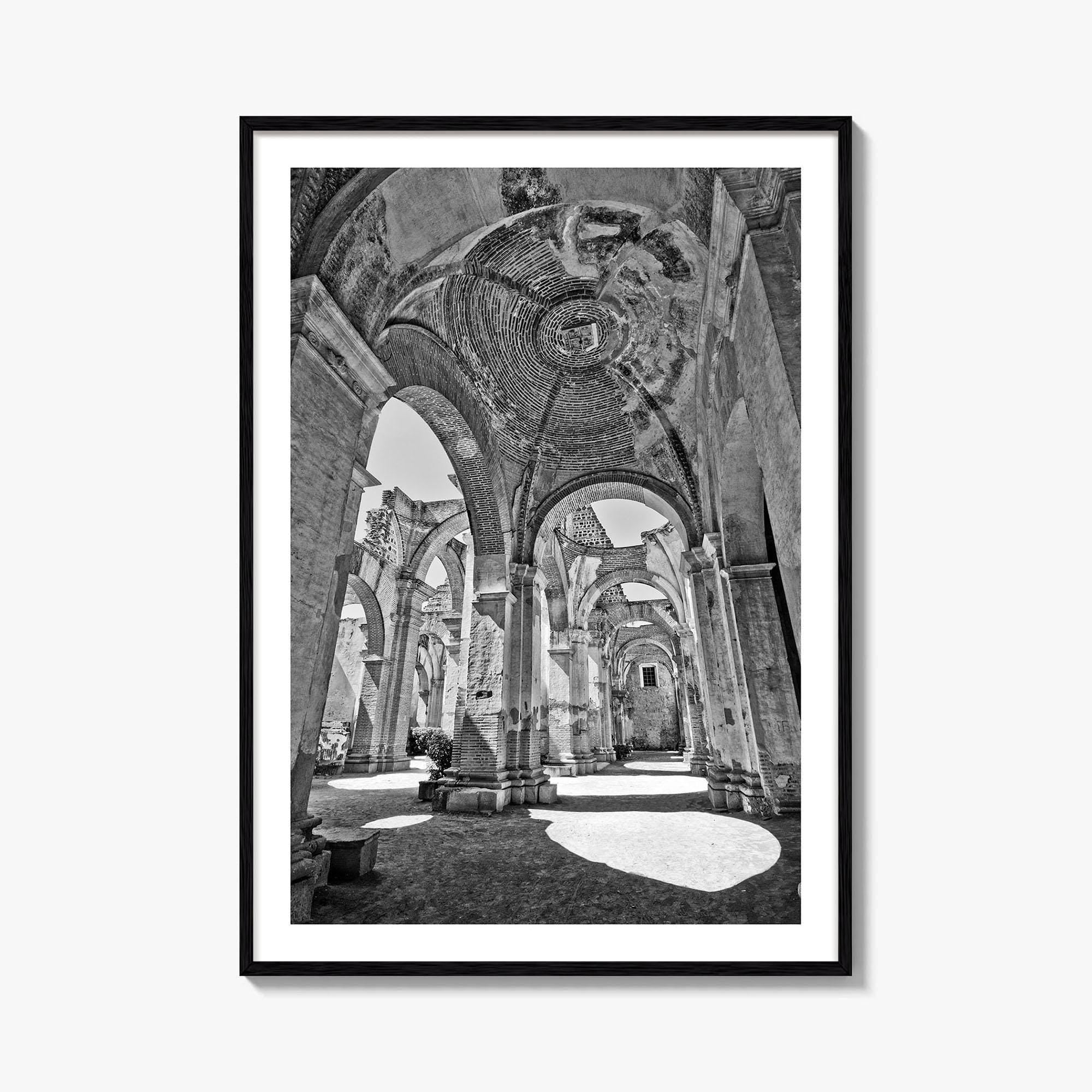 Antigua Guatemala Black and White Fine Art Photo Print, San Jose Cathedral Poster