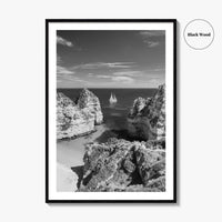 Algarve Black and White Fine Art Photo Print, Lagos Portugal Bay Poster