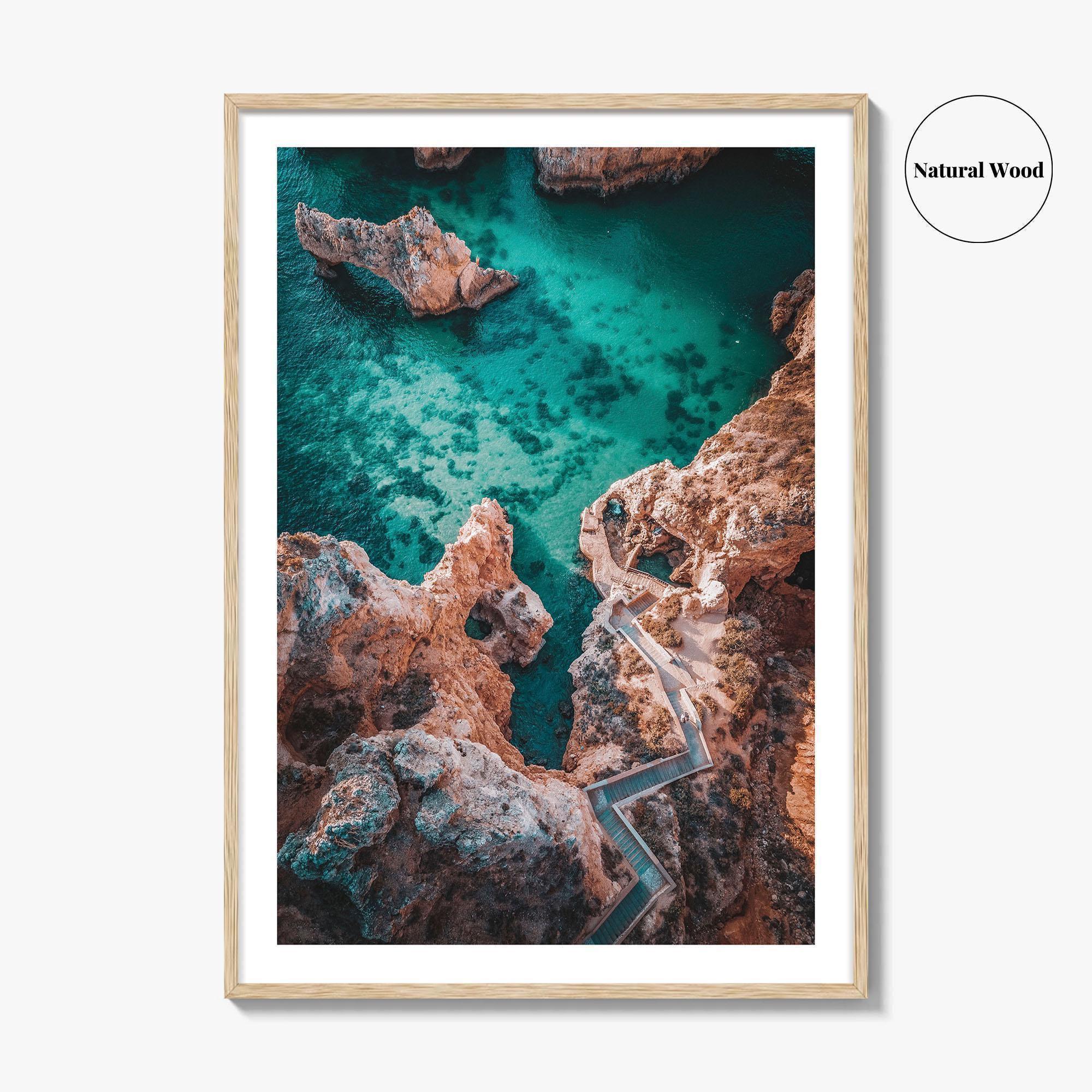 Algarve Portugal Fine Art Photo Print, Coastline Cliffs Ocean, Stairway To Sea, Poster