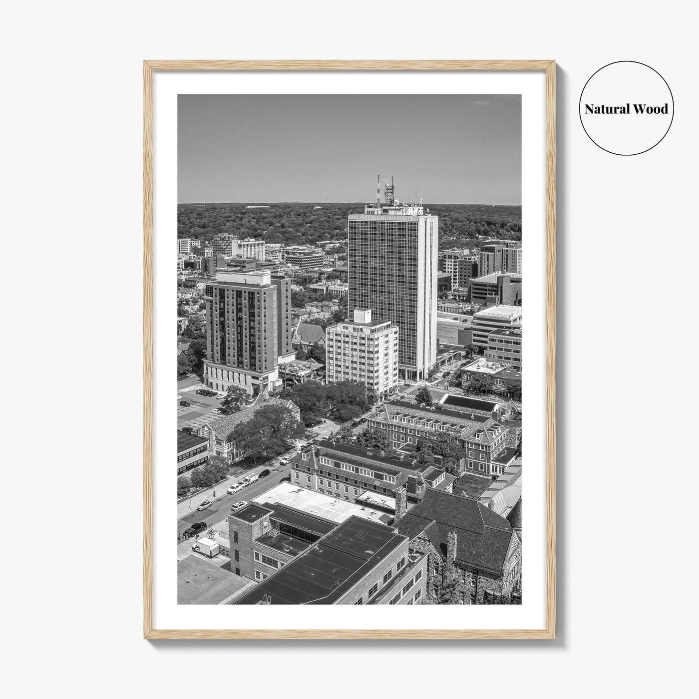 Ann Arbor Skyline Black and White Fine Art Photo Print, Michigan Poster