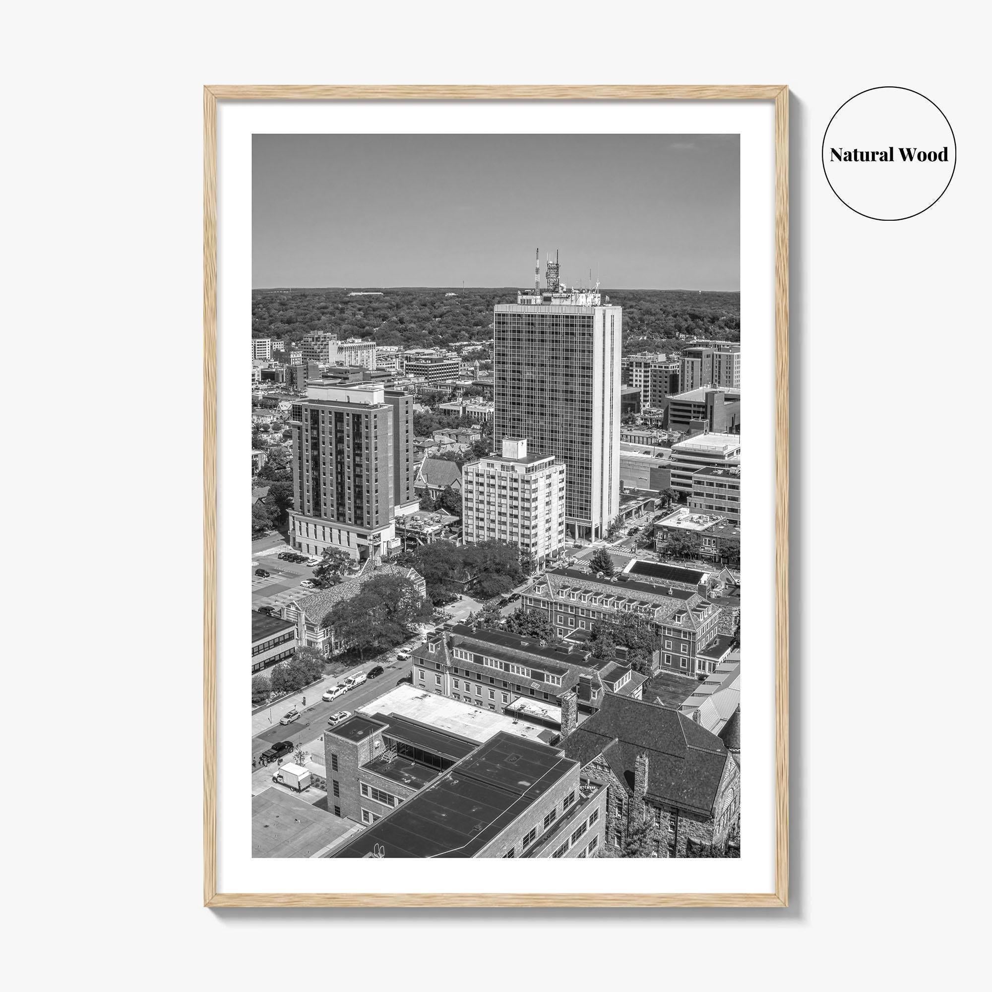 Ann Arbor Skyline Black and White Fine Art Photo Print, Michigan Poster