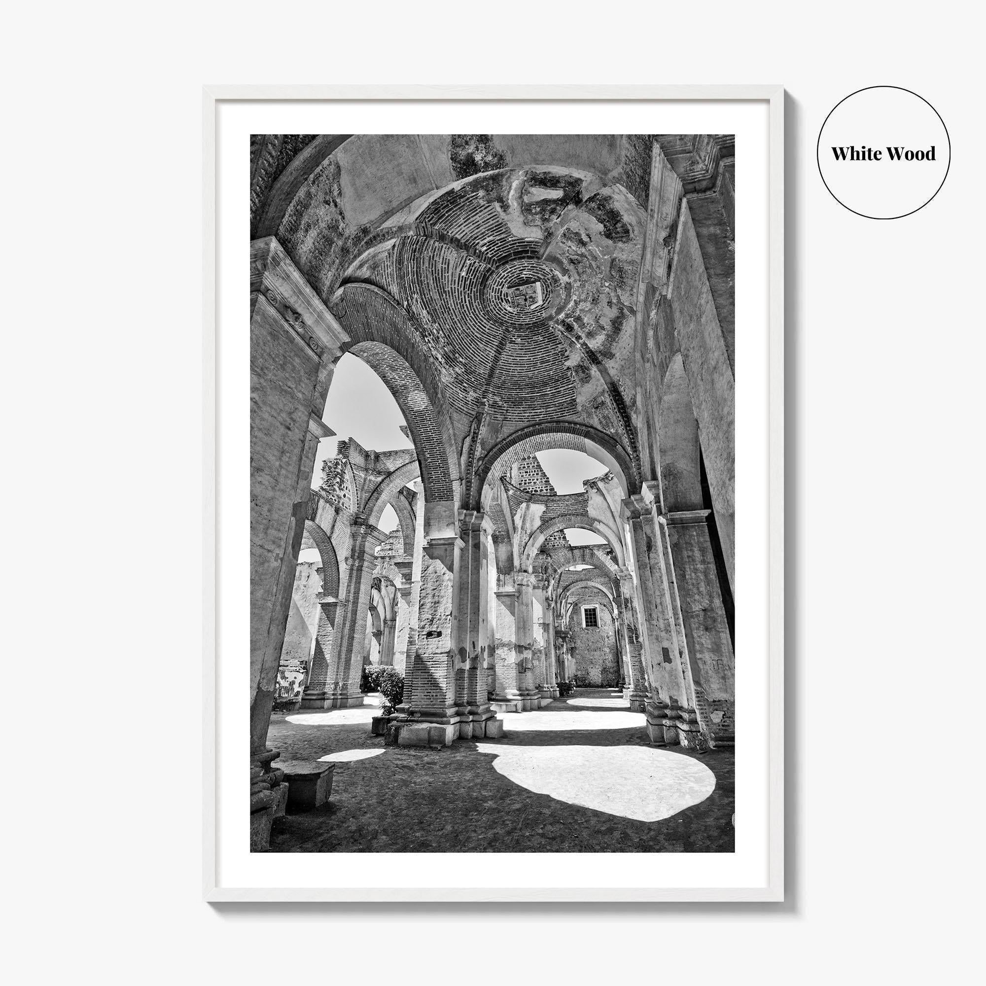 Antigua Guatemala Black and White Fine Art Photo Print, San Jose Cathedral Poster