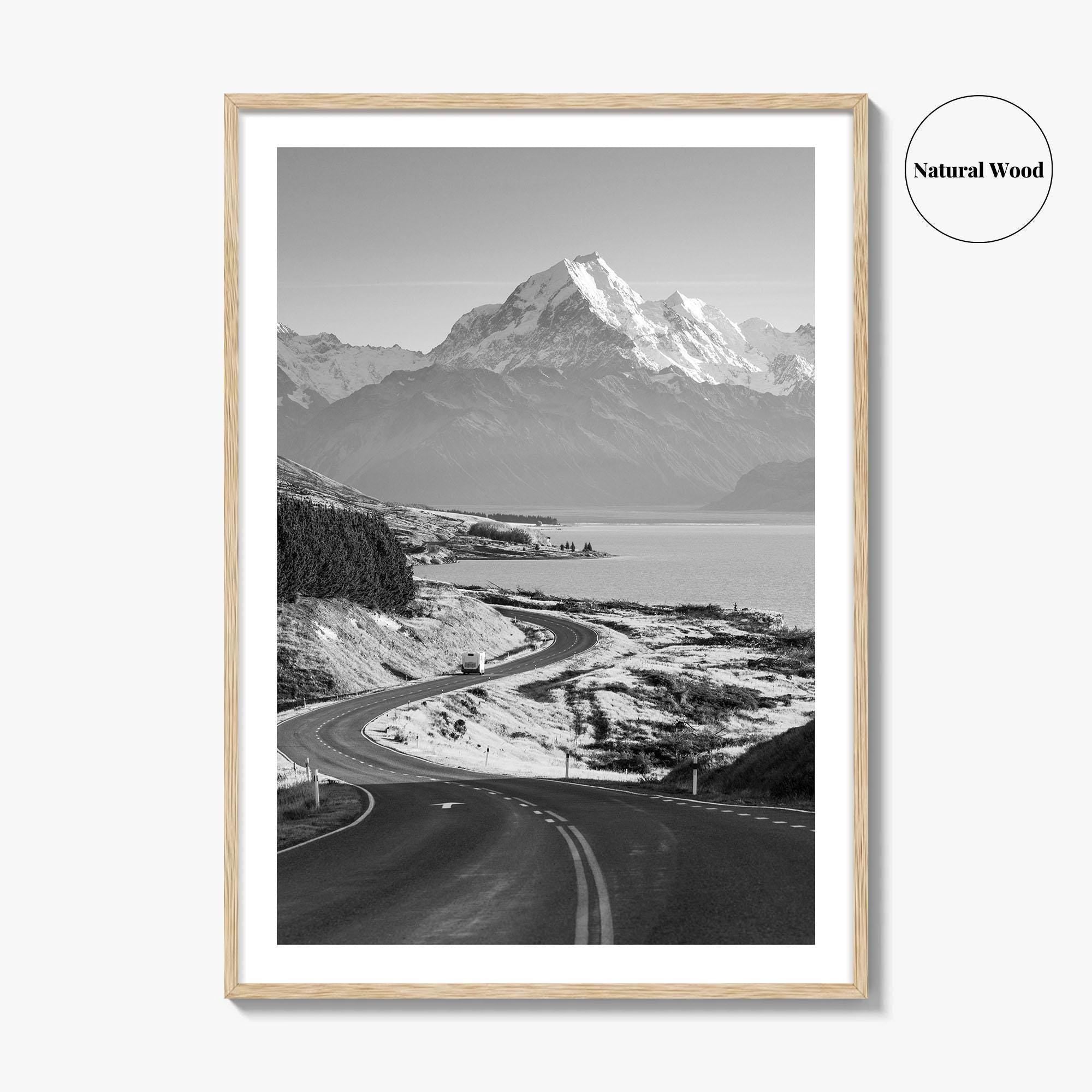 Aoraki Mount Cook Black and White Fine Art Photo Print, New Zealand, South Island